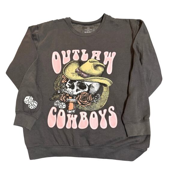 LOVE FOR‎ HUMANITY Medium Women Crew Neck Charcoal Gray Outlaw Cowboy Sweatshirt - Picture 1 of 9